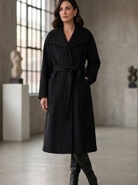 Bianca Nygård Luxury Wool & Cashmere Hidden-Placket Belted Maxi Coat - XXL